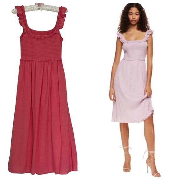 Wilfred Aritzia Reminisce Smocked Fit & Flare Ruffled Straps in pink Size Small - Picture 1 of 9